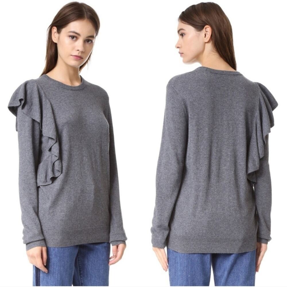 Elizabeth and‎ James Ruffle Sweater Womens M Cashmere Blend Gray Minimalist